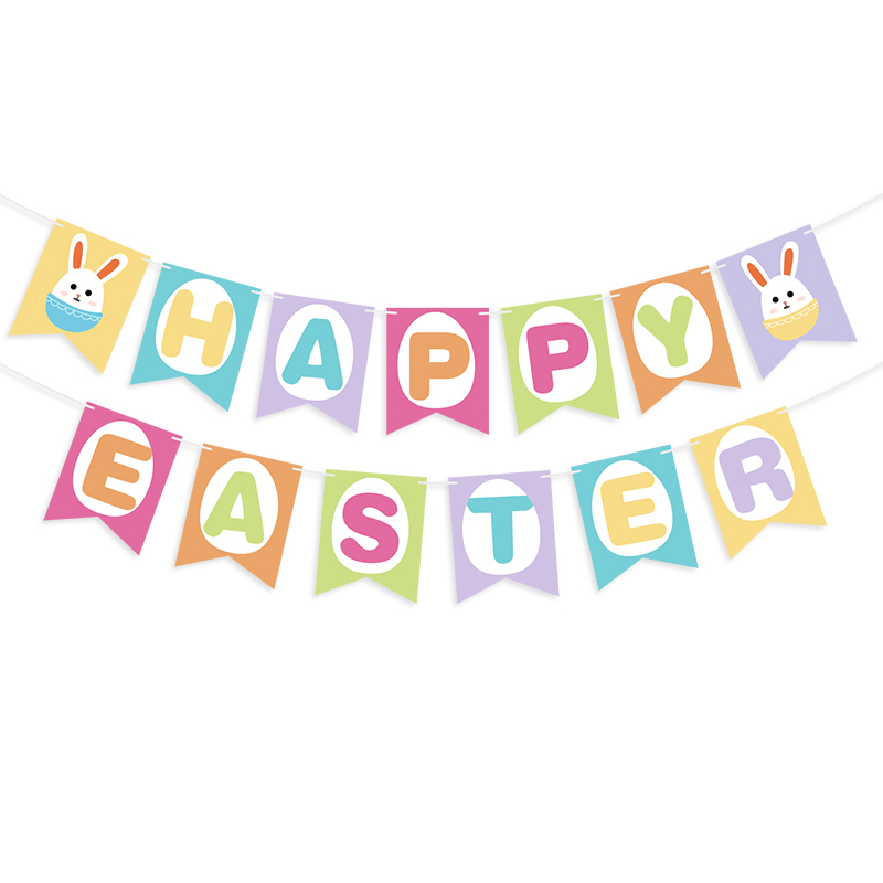 Easter Happy Easter Egg Rabbit Spiral PVC Rabbit Color String Paper Flag Colorful Egg Paper Flower