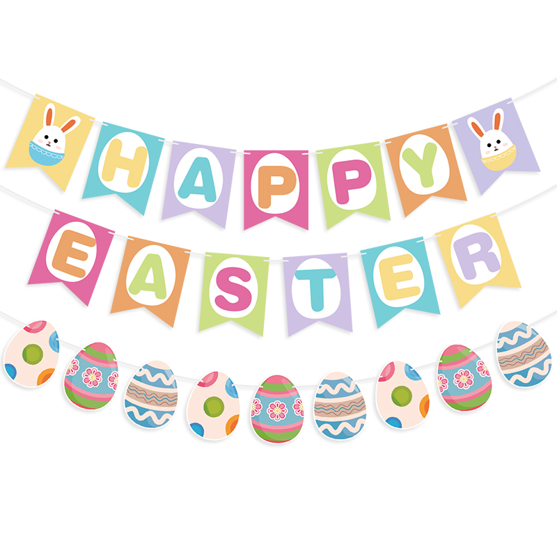 Easter Happy Easter Egg Rabbit Spiral PVC Rabbit Color String Paper Flag Colorful Egg Paper Flower