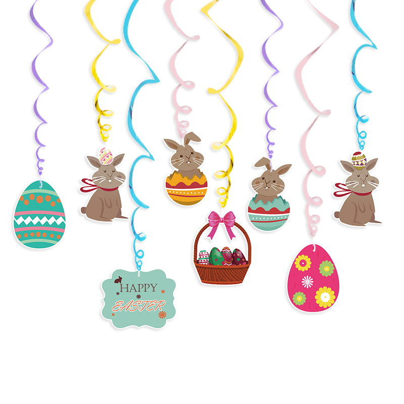 Easter Happy Easter Egg Rabbit Spiral PVC Rabbit Color String Paper Flag Colorful Egg Paper Flower