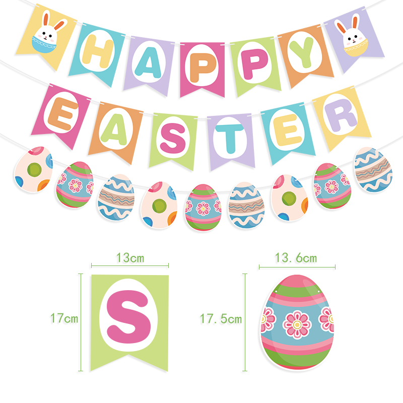 Easter Happy Easter Egg Rabbit Spiral PVC Rabbit Color String Paper Flag Colorful Egg Paper Flower