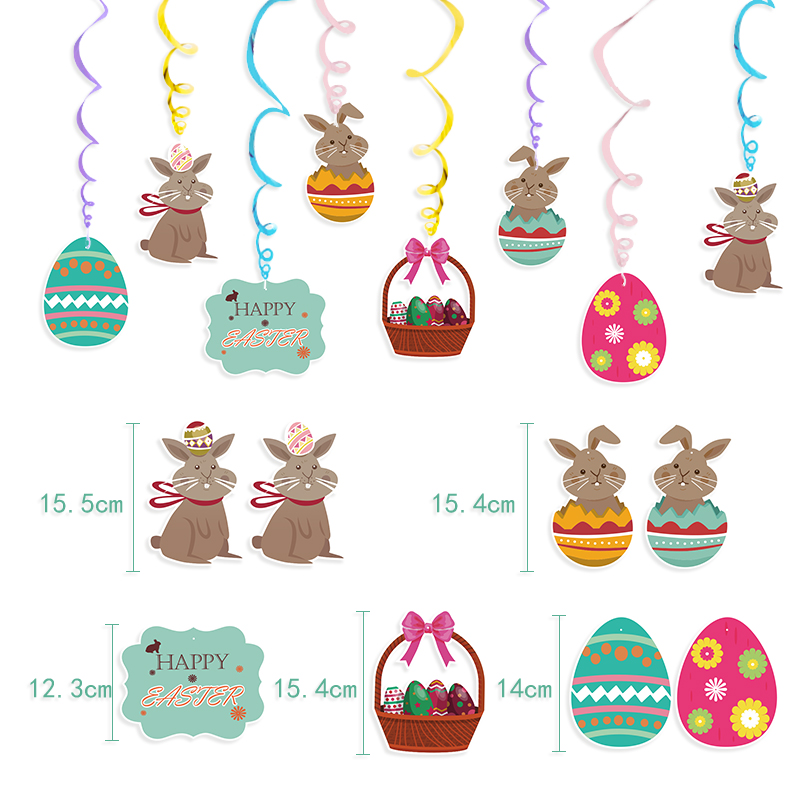 Easter Happy Easter Egg Rabbit Spiral PVC Rabbit Color String Paper Flag Colorful Egg Paper Flower
