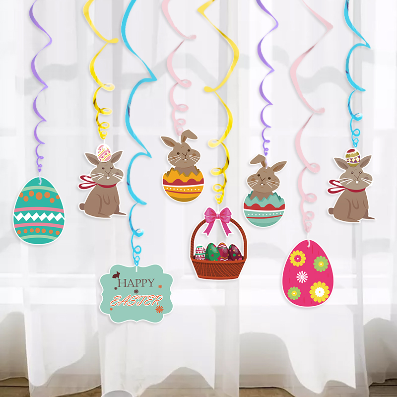 Easter Happy Easter Egg Rabbit Spiral PVC Rabbit Color String Paper Flag Colorful Egg Paper Flower