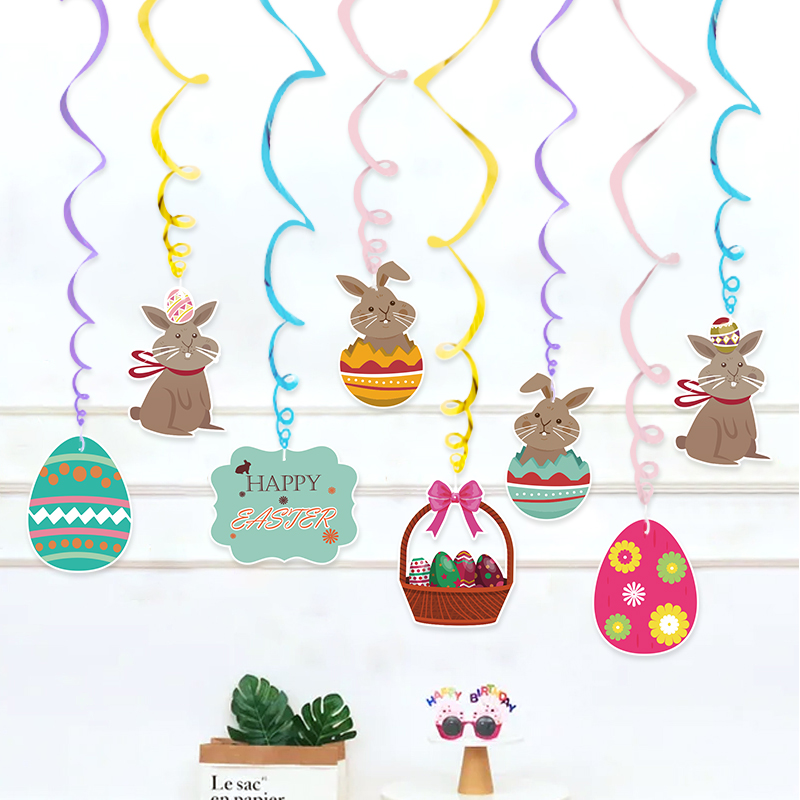 Easter Happy Easter Egg Rabbit Spiral PVC Rabbit Color String Paper Flag Colorful Egg Paper Flower
