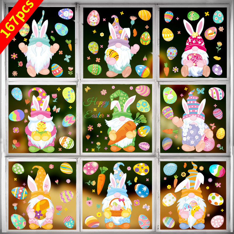 Chuan Hao Amazon Cross-Border Easter Stickers Cartoon Dwarf Egg Shopping Window Double-Sided Static Glass Paste