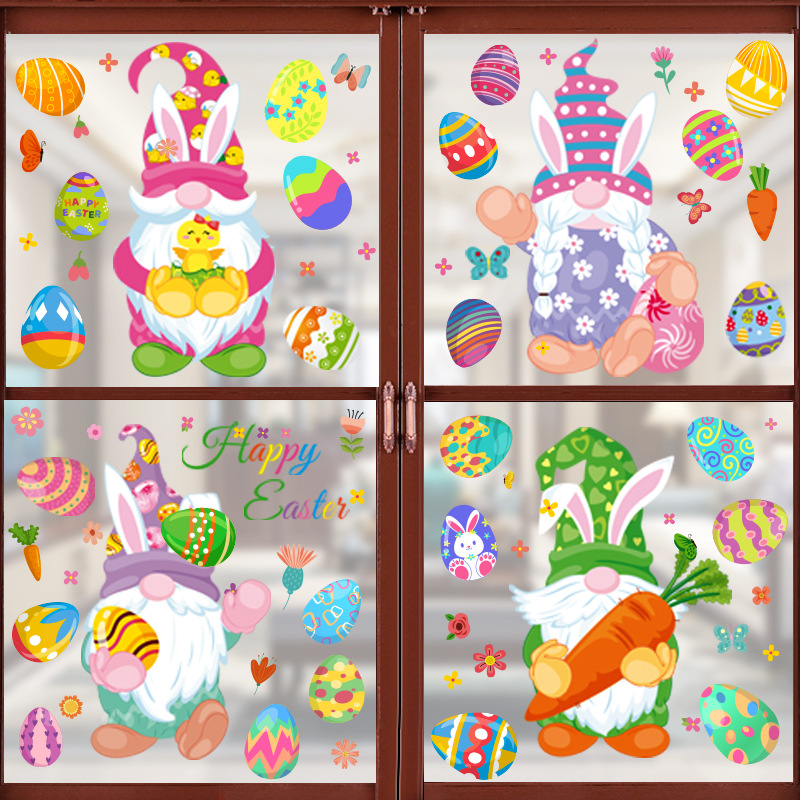 Chuan Hao Amazon Cross-Border Easter Stickers Cartoon Dwarf Egg Shopping Window Double-Sided Static Glass Paste
