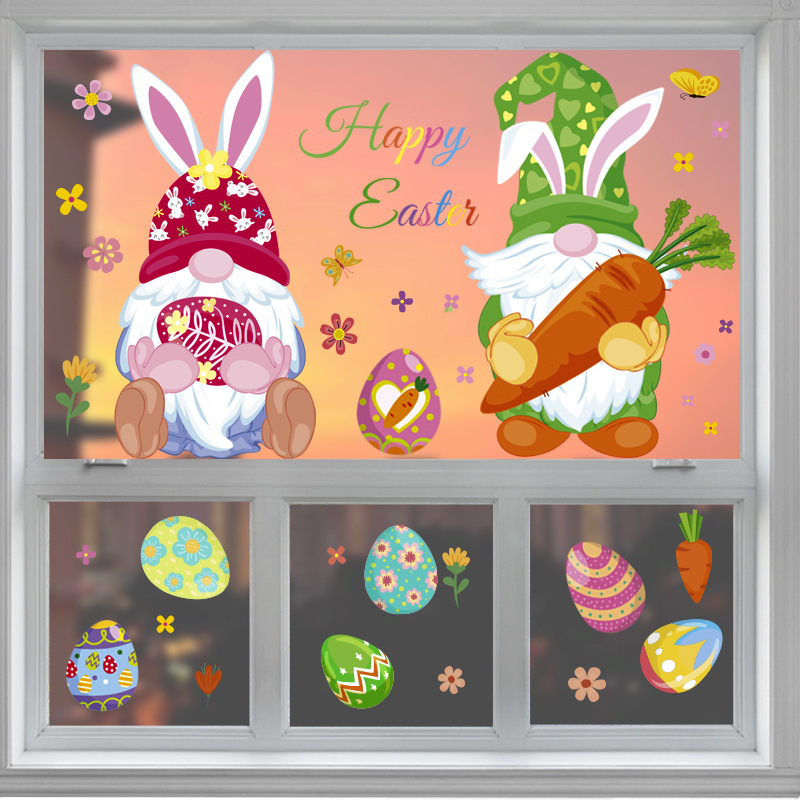 Chuan Hao Amazon Cross-Border Easter Stickers Cartoon Dwarf Egg Shopping Window Double-Sided Static Glass Paste