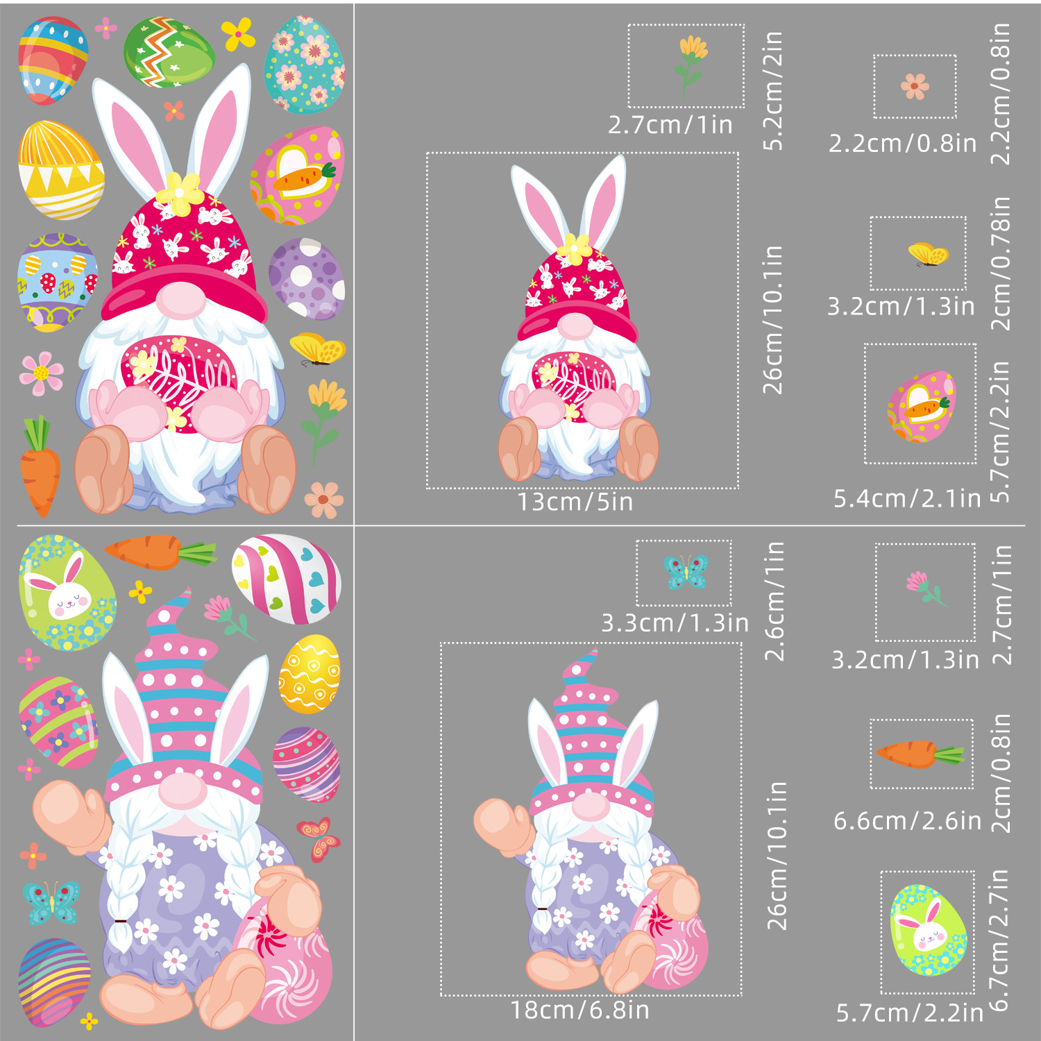 Chuan Hao Amazon Cross-Border Easter Stickers Cartoon Dwarf Egg Shopping Window Double-Sided Static Glass Paste