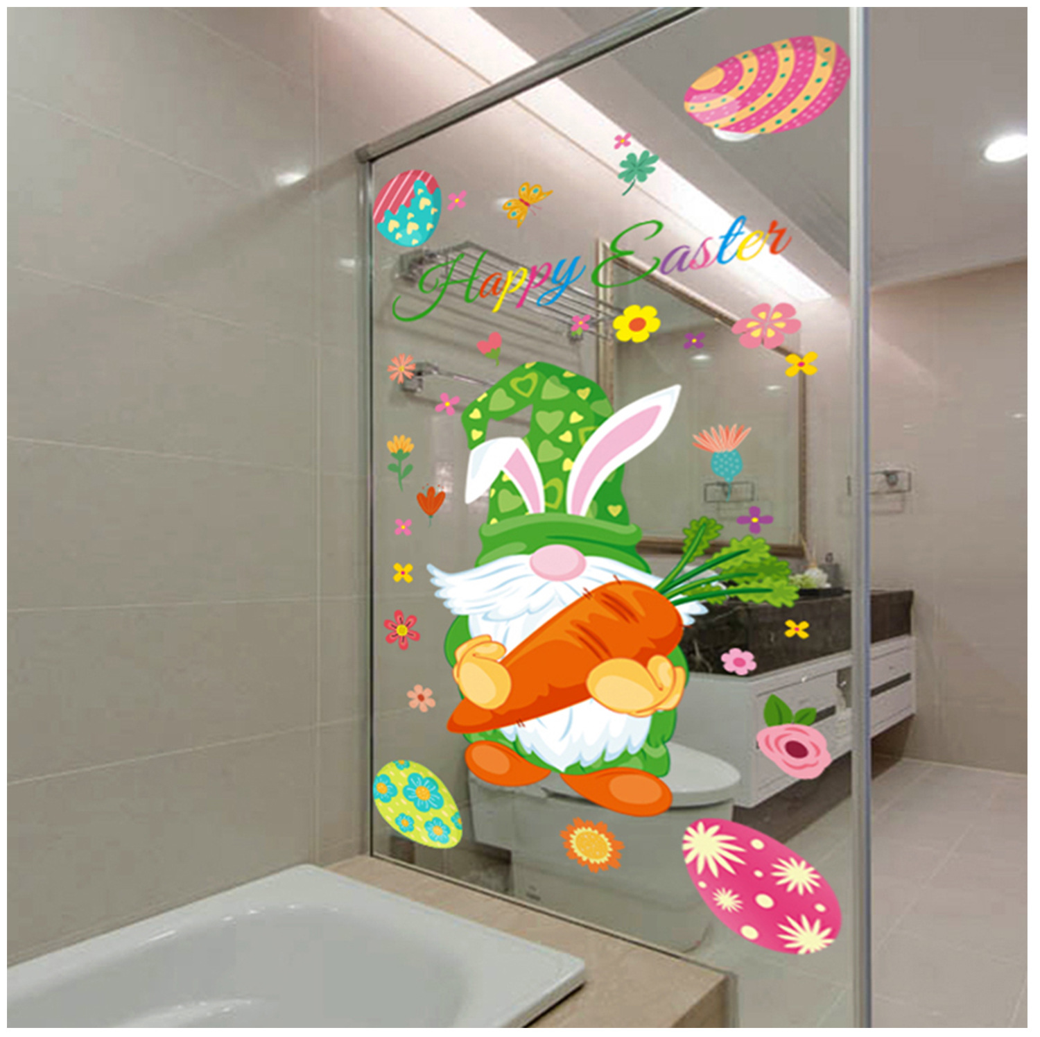 Chuan Hao Amazon Cross-Border Easter Stickers Cartoon Dwarf Egg Shopping Window Double-Sided Static Glass Paste
