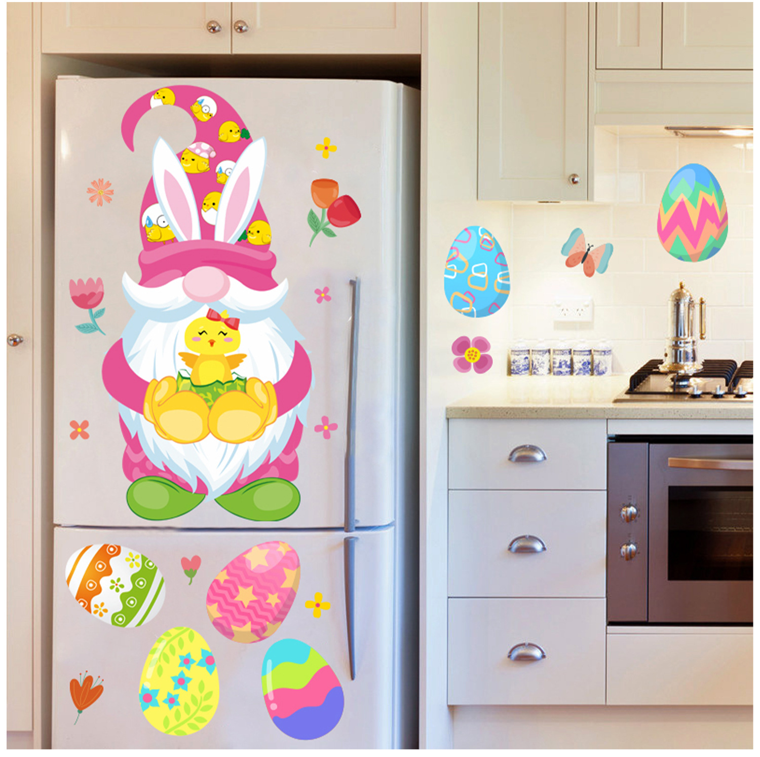 Chuan Hao Amazon Cross-Border Easter Stickers Cartoon Dwarf Egg Shopping Window Double-Sided Static Glass Paste