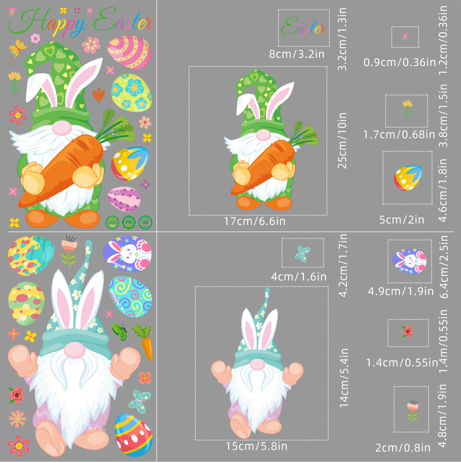 Chuan Hao Amazon Cross-Border Easter Stickers Cartoon Dwarf Egg Shopping Window Double-Sided Static Glass Paste