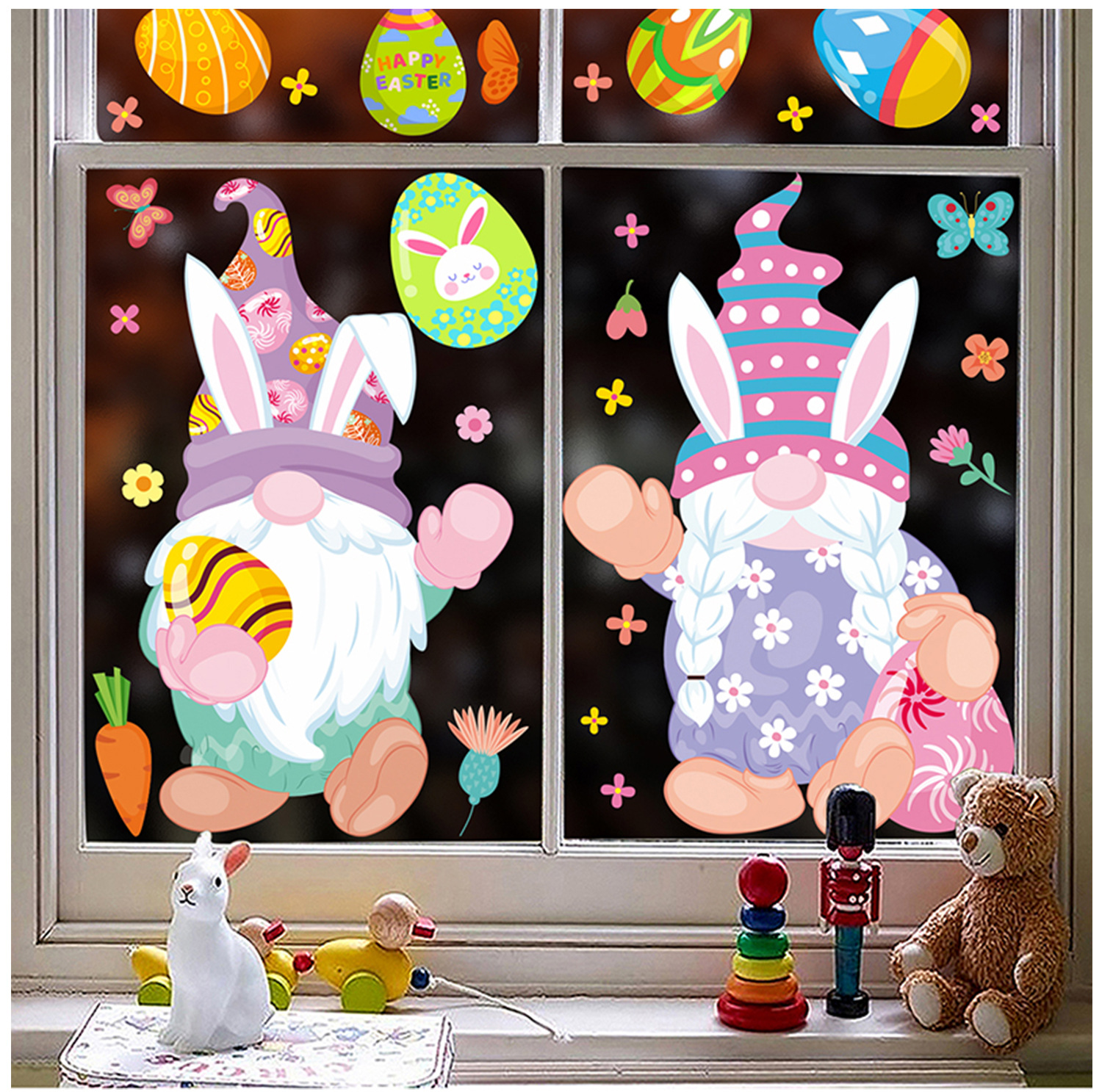 Chuan Hao Amazon Cross-Border Easter Stickers Cartoon Dwarf Egg Shopping Window Double-Sided Static Glass Paste