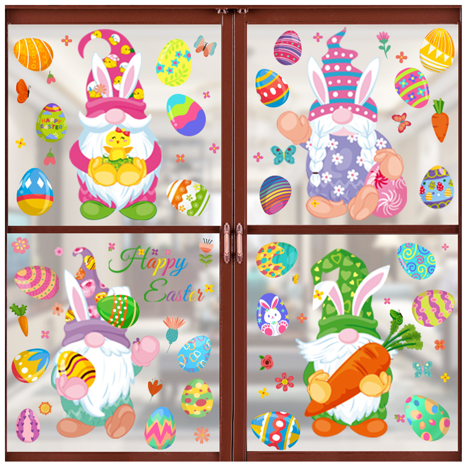 Chuan Hao Amazon Cross-Border Easter Stickers Cartoon Dwarf Egg Shopping Window Double-Sided Static Glass Paste