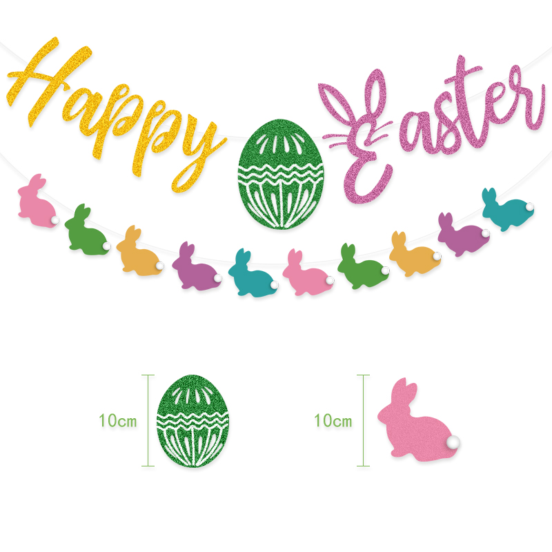 Easter Glitter Green Egg Happy Easter Fancy Paper Rabbit String Flags 2M Color Wafer Paper Flower