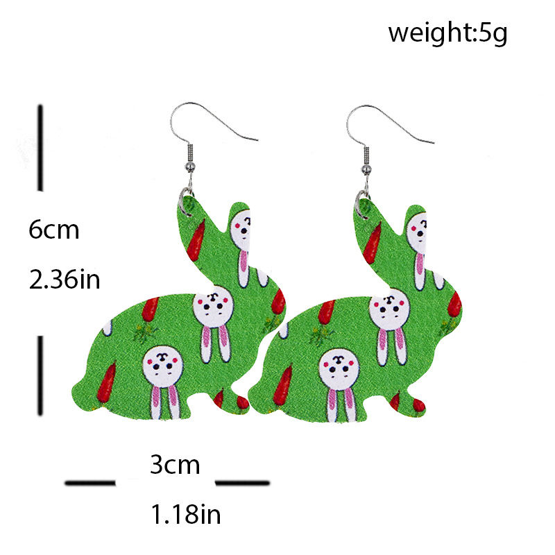 2022 New Easter Leather Earrings Europe and America Cross Border Cute Egg Rabbit Leather Earrings Earrings