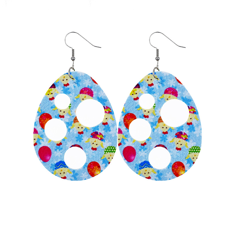 2022 New Easter Leather Earrings Europe and America Cross Border Cute Egg Rabbit Leather Earrings Earrings