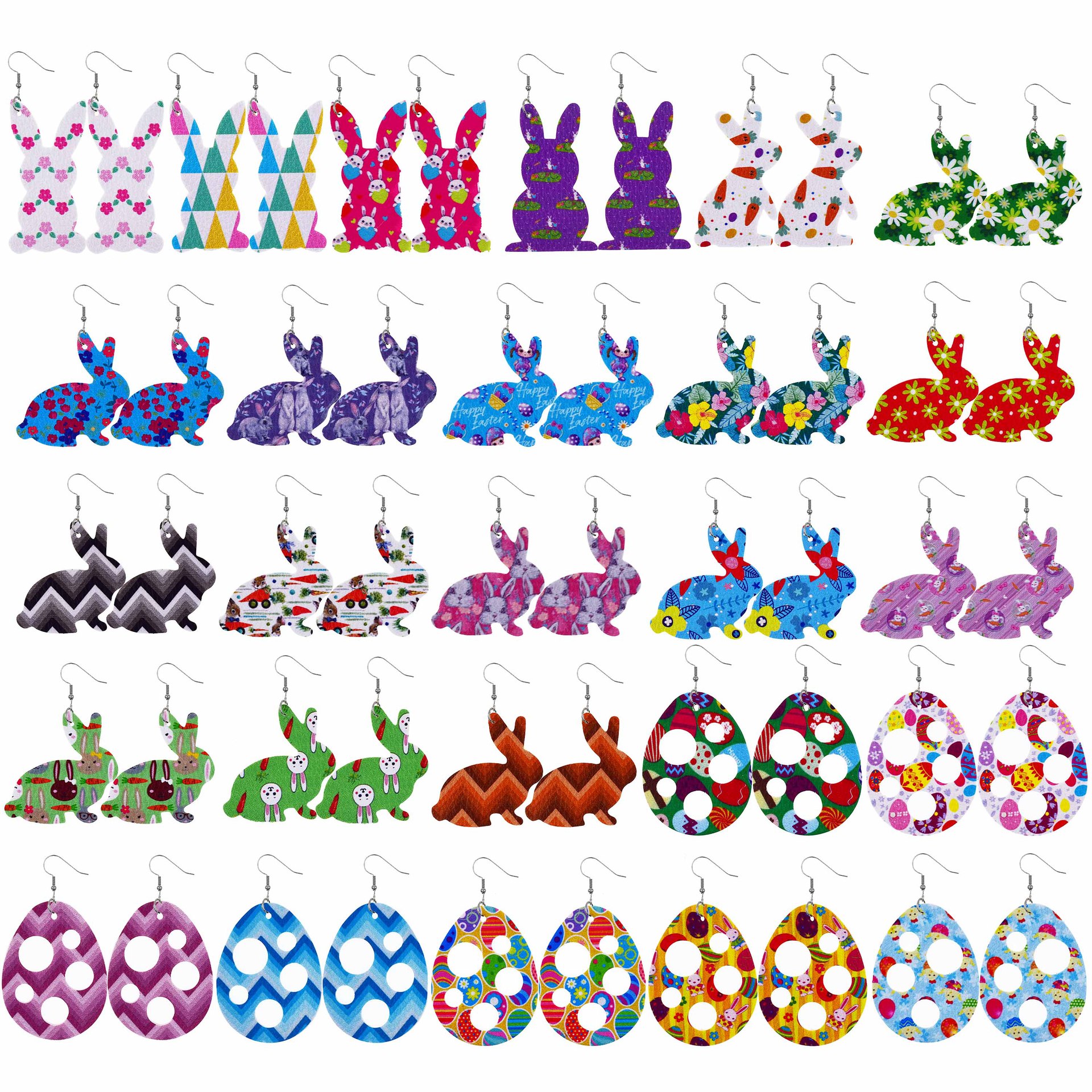 2022 New Easter Leather Earrings Europe and America Cross Border Cute Egg Rabbit Leather Earrings Earrings