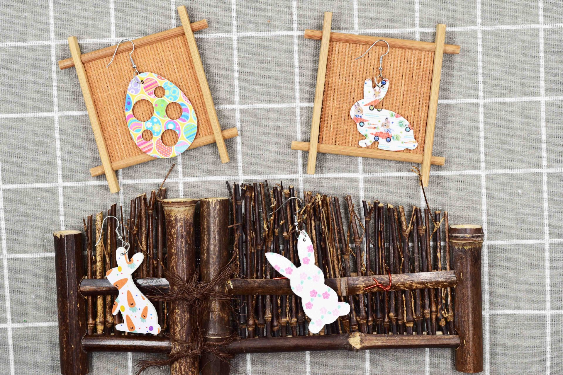 2022 New Easter Leather Earrings Europe and America Cross Border Cute Egg Rabbit Leather Earrings Earrings