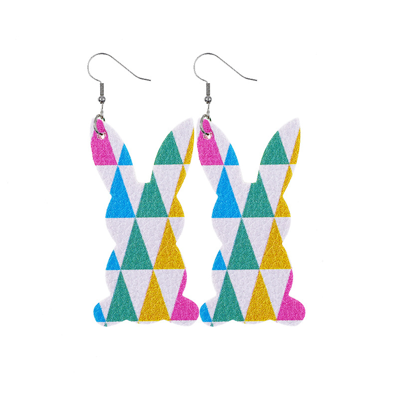 2022 New Easter Leather Earrings Europe and America Cross Border Cute Egg Rabbit Leather Earrings Earrings