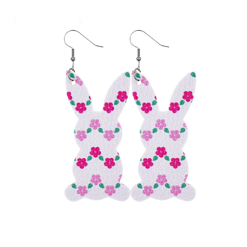 2022 New Easter Leather Earrings Europe and America Cross Border Cute Egg Rabbit Leather Earrings Earrings