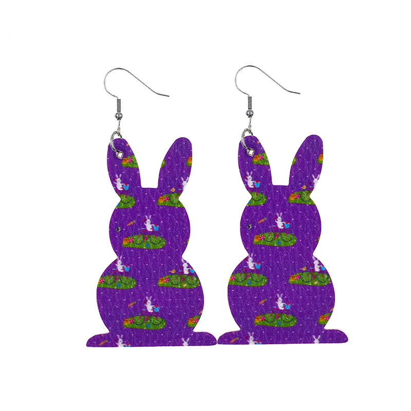 2022 New Easter Leather Earrings Europe and America Cross Border Cute Egg Rabbit Leather Earrings Earrings