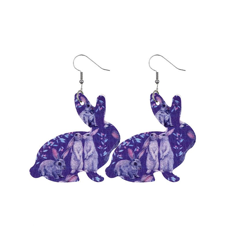 2022 New Easter Leather Earrings Europe and America Cross Border Cute Egg Rabbit Leather Earrings Earrings