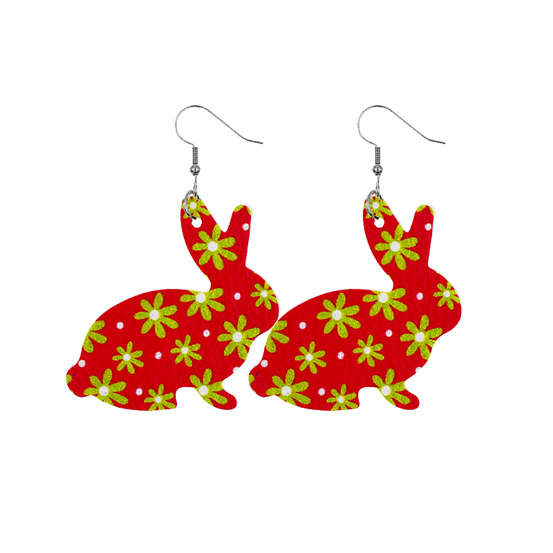 2022 New Easter Leather Earrings Europe and America Cross Border Cute Egg Rabbit Leather Earrings Earrings