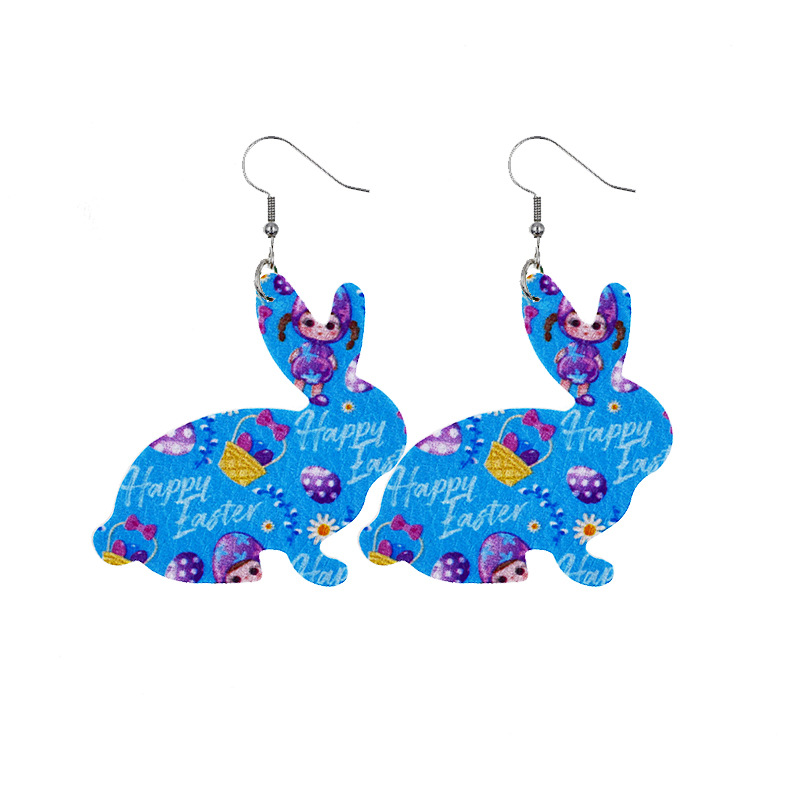 2022 New Easter Leather Earrings Europe and America Cross Border Cute Egg Rabbit Leather Earrings Earrings