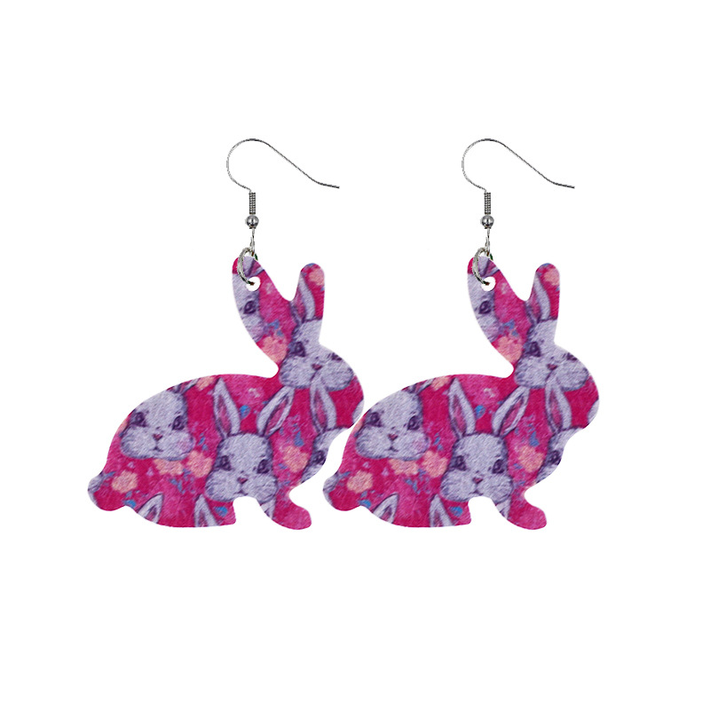 2022 New Easter Leather Earrings Europe and America Cross Border Cute Egg Rabbit Leather Earrings Earrings