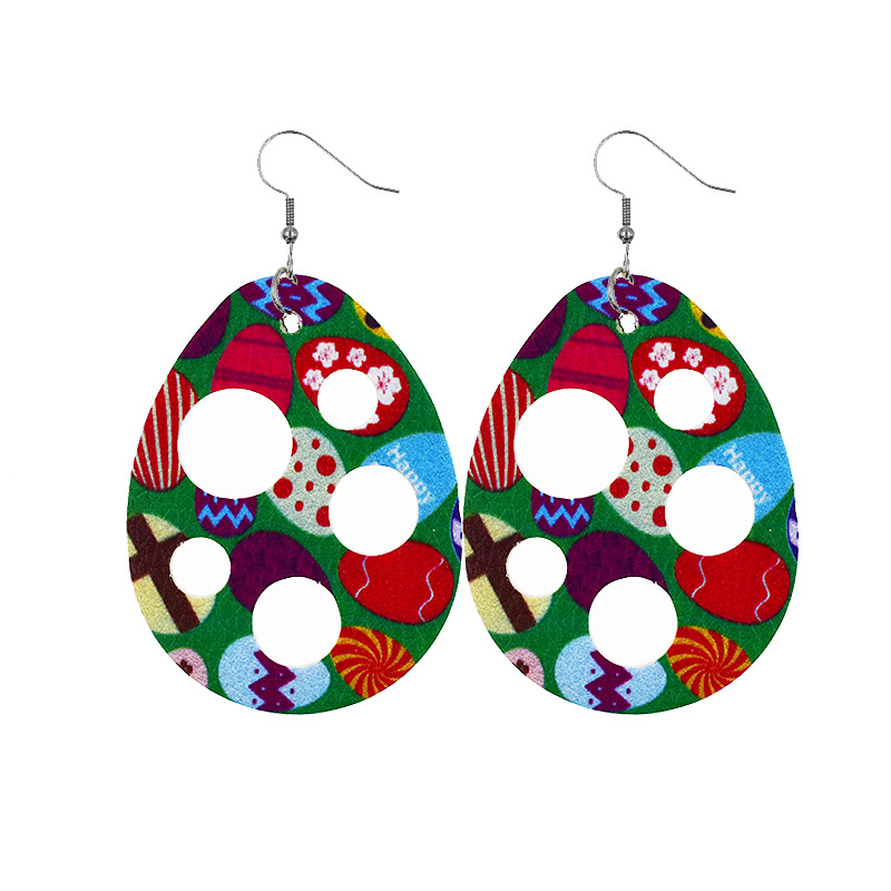 2022 New Easter Leather Earrings Europe and America Cross Border Cute Egg Rabbit Leather Earrings Earrings