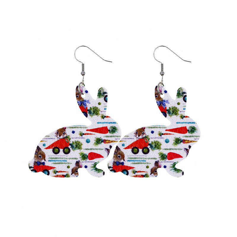 2022 New Easter Leather Earrings Europe and America Cross Border Cute Egg Rabbit Leather Earrings Earrings