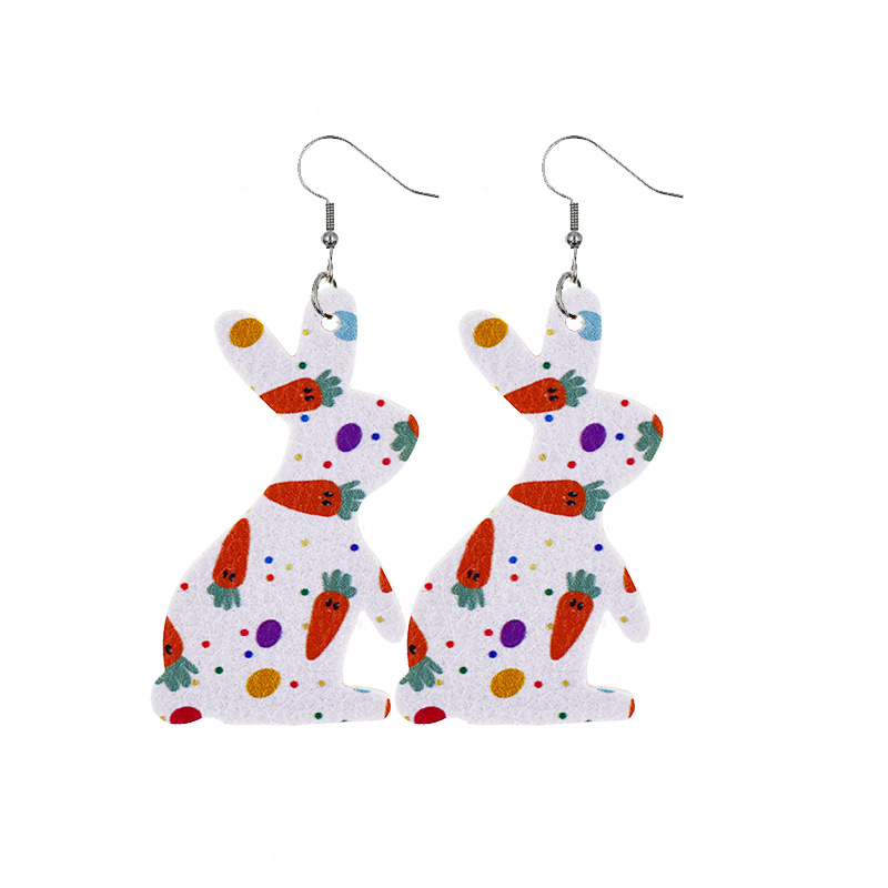 2022 New Easter Leather Earrings Europe and America Cross Border Cute Egg Rabbit Leather Earrings Earrings