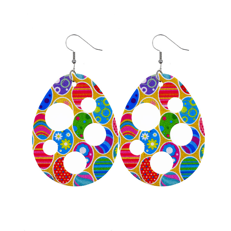 2022 New Easter Leather Earrings Europe and America Cross Border Cute Egg Rabbit Leather Earrings Earrings