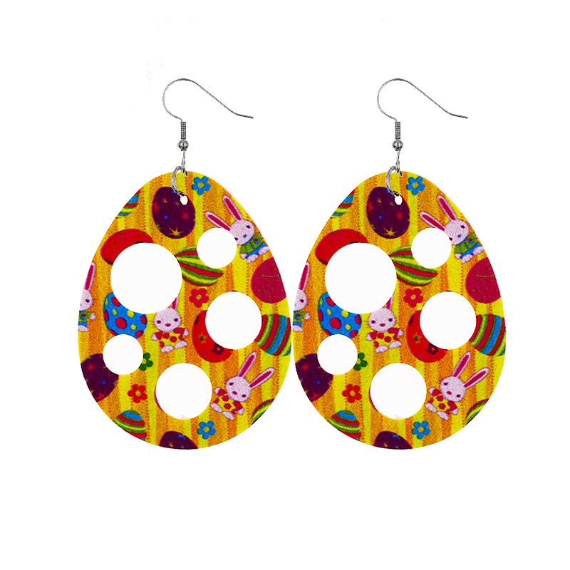 2022 New Easter Leather Earrings Europe and America Cross Border Cute Egg Rabbit Leather Earrings Earrings