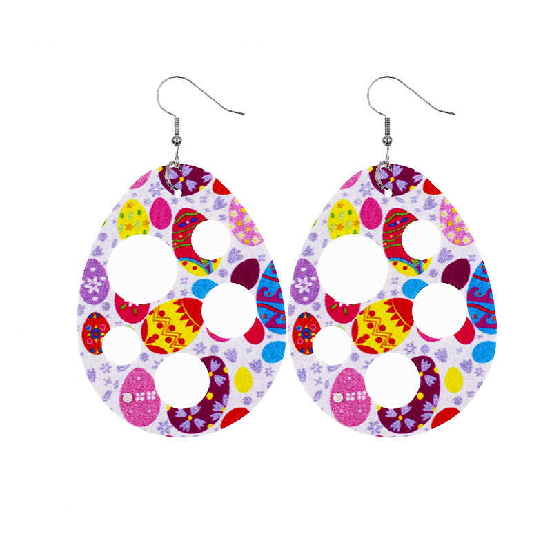 2022 New Easter Leather Earrings Europe and America Cross Border Cute Egg Rabbit Leather Earrings Earrings