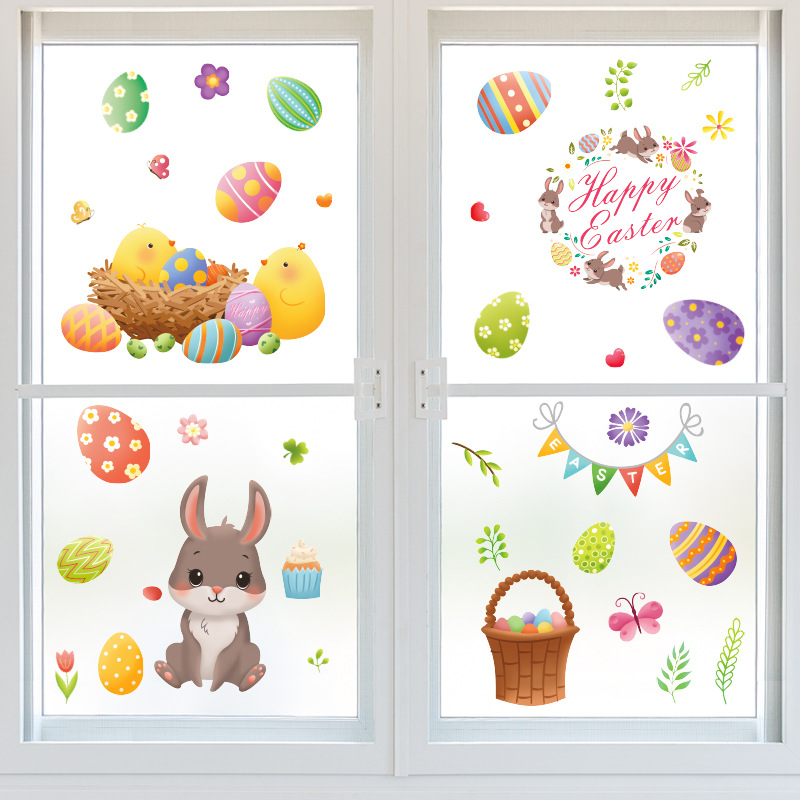 Xi Pan Stickers Foreign Trade Amazon Easter Glue-Free Static Sticker Glass Doors And Windows Creative Egg Rabbit Stickers
