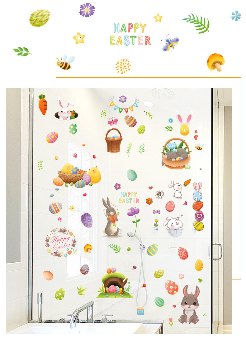 Xi Pan Stickers Foreign Trade Amazon Easter Glue-Free Static Sticker Glass Doors And Windows Creative Egg Rabbit Stickers