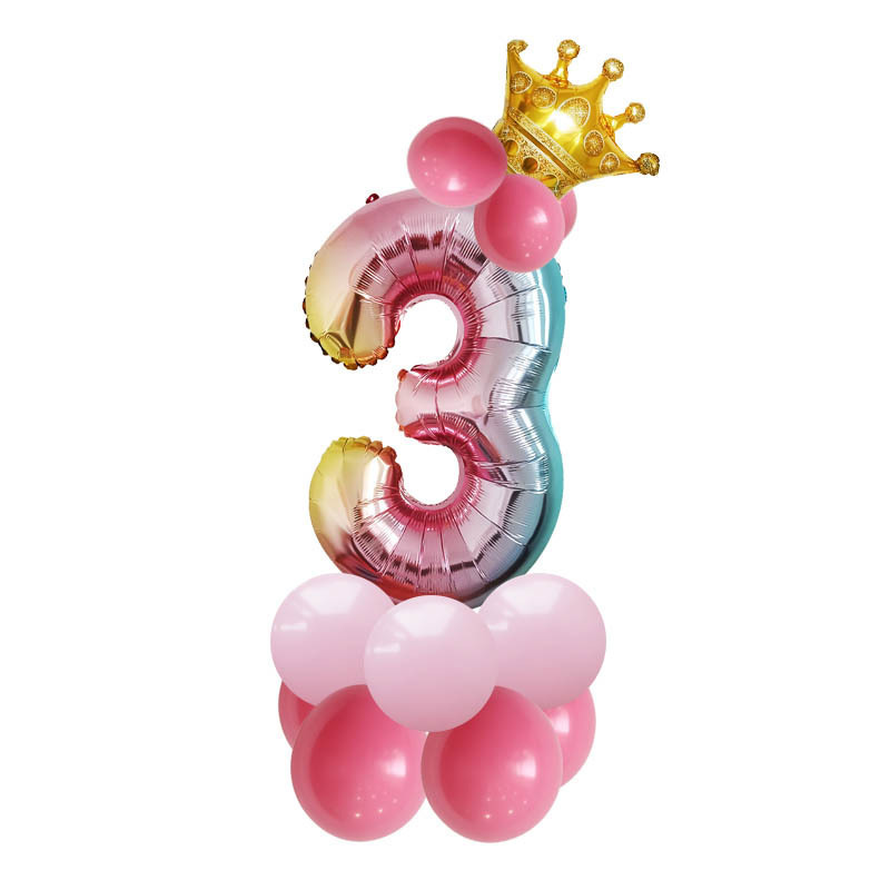 Amazon Foreign Trade New Gradient Color 32-Inch Aluminum Film Digital Balloon Crown Birthday Party Decoration Landscape Road Guide Set