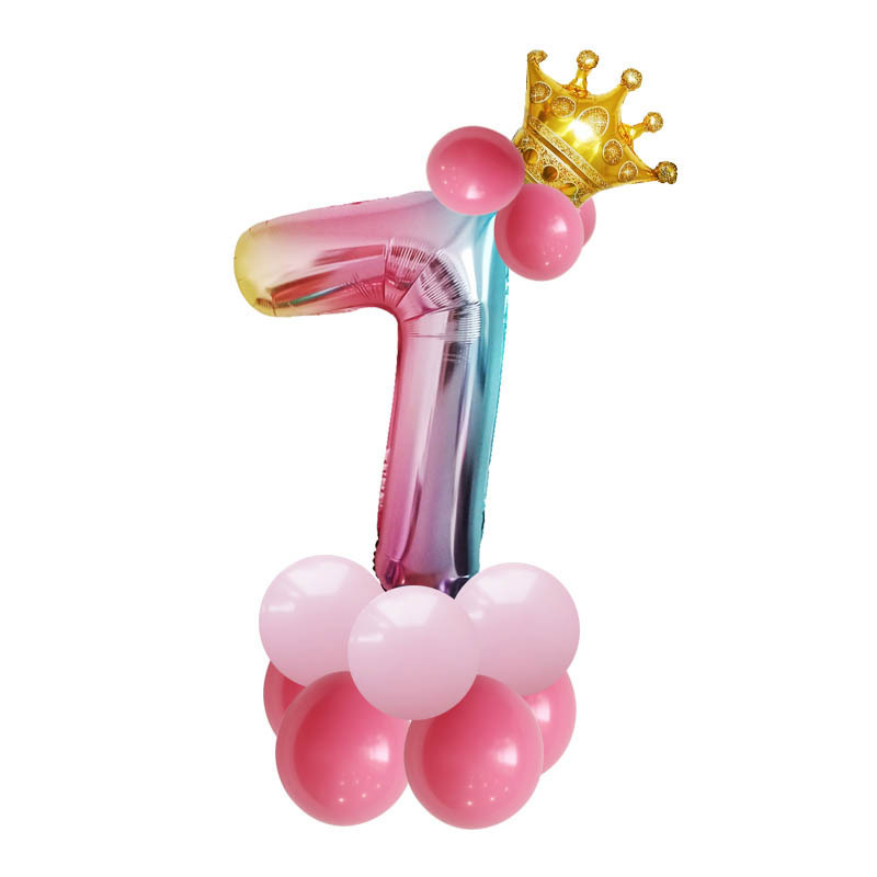 Amazon Foreign Trade New Gradient Color 32-Inch Aluminum Film Digital Balloon Crown Birthday Party Decoration Landscape Road Guide Set