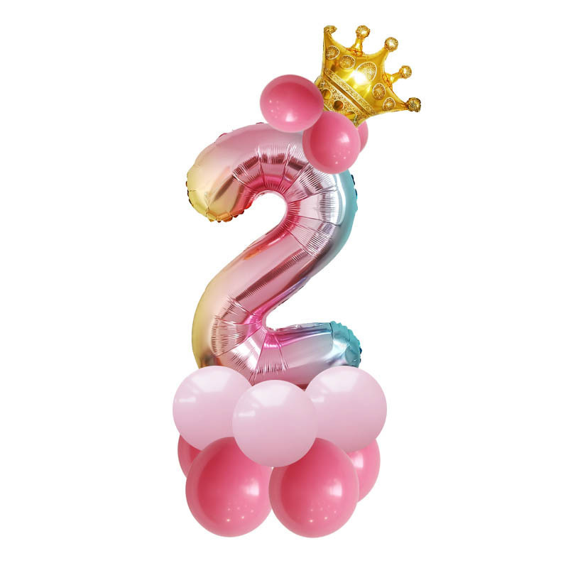 Amazon Foreign Trade New Gradient Color 32-Inch Aluminum Film Digital Balloon Crown Birthday Party Decoration Landscape Road Guide Set
