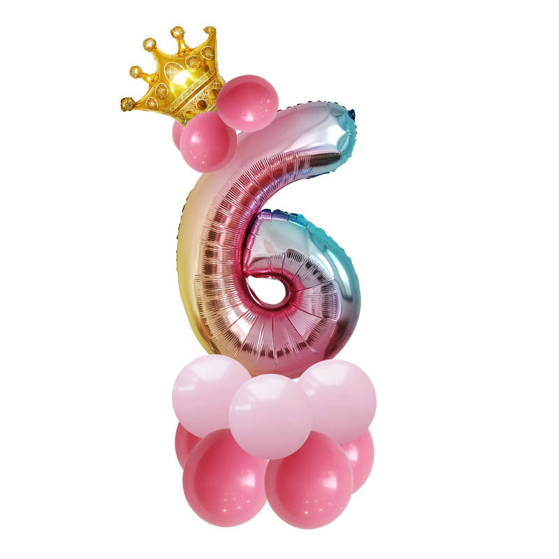 Amazon Foreign Trade New Gradient Color 32-Inch Aluminum Film Digital Balloon Crown Birthday Party Decoration Landscape Road Guide Set