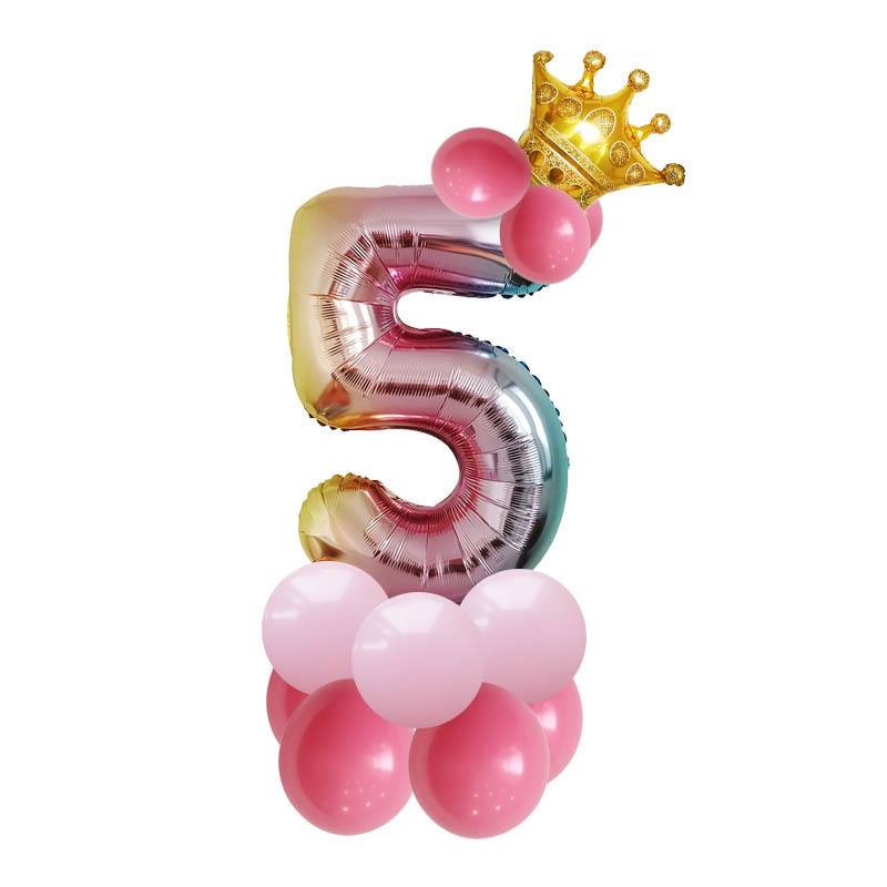 Amazon Foreign Trade New Gradient Color 32-Inch Aluminum Film Digital Balloon Crown Birthday Party Decoration Landscape Road Guide Set