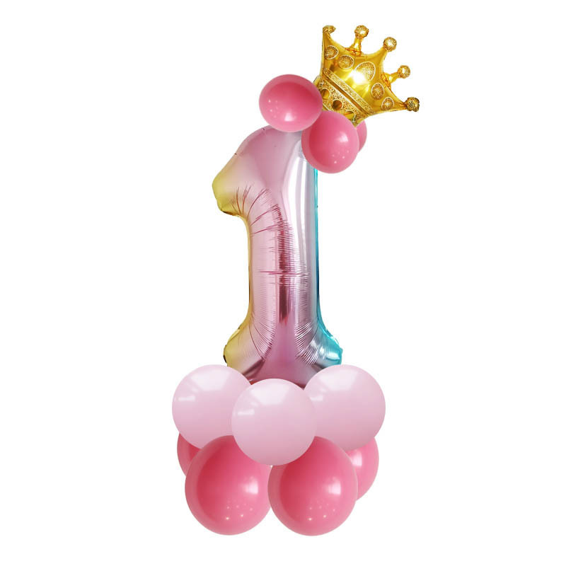 Amazon Foreign Trade New Gradient Color 32-Inch Aluminum Film Digital Balloon Crown Birthday Party Decoration Landscape Road Guide Set