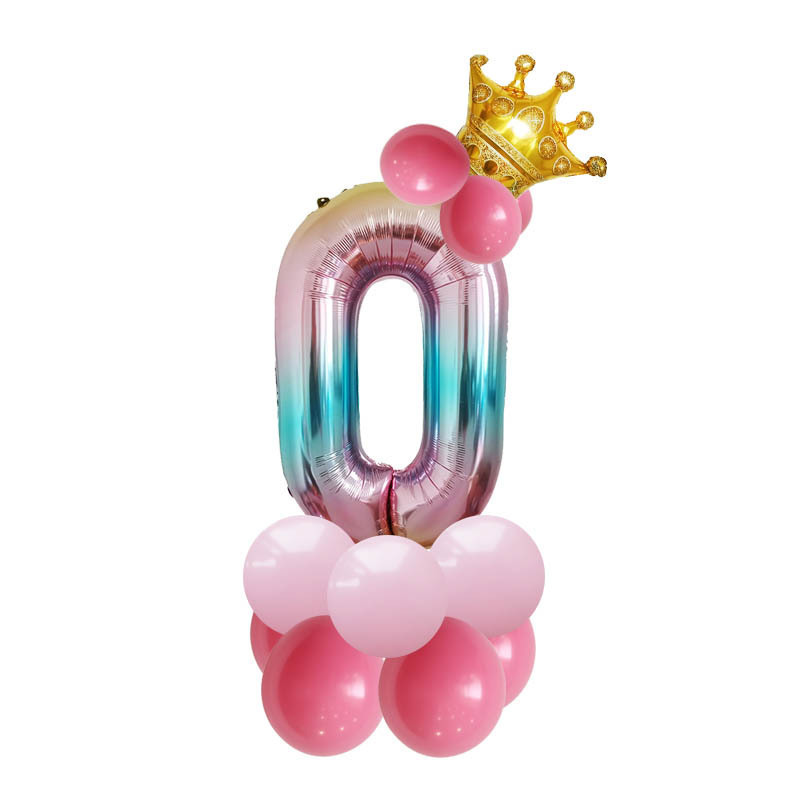 Amazon Foreign Trade New Gradient Color 32-Inch Aluminum Film Digital Balloon Crown Birthday Party Decoration Landscape Road Guide Set