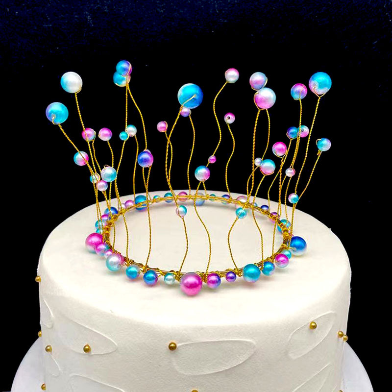 Factory Direct Sales Pearl Crown Cake Decoration Artificial Headdress Baking Decoration Birthday Cake Crown Spot