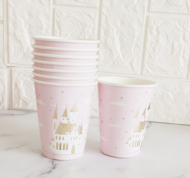 Pink Castle Crown Paper Pallet Paper Cup Tissue Pink Party Plate Birthday Paper Plate for Cake Paper Pallet Plate