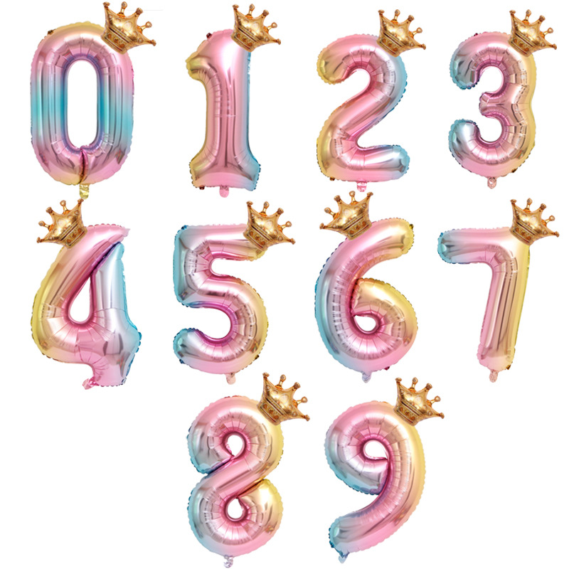 Manufacturers direct 32 \\ \&#034;digital gradient balloon children &#039;s birthday decorative balloon crown digital aluminum film a balloon
