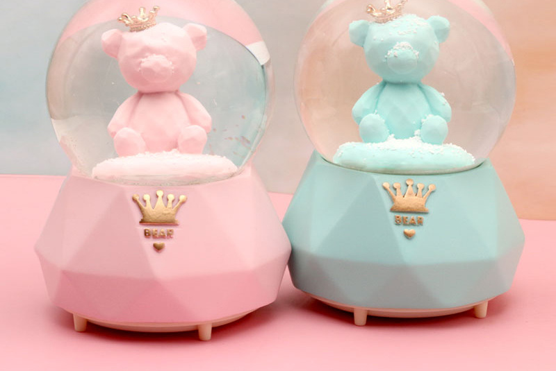 Crown Bear Music Box Crystal Ball Music Box Pink Blue Floating Snowflake for Lovers Pedology Birthday Gift Crown Bear Music Box Crystal Ball Music Box Pink Blue Floating Snowflake for Lovers Pedology Birthday Gift