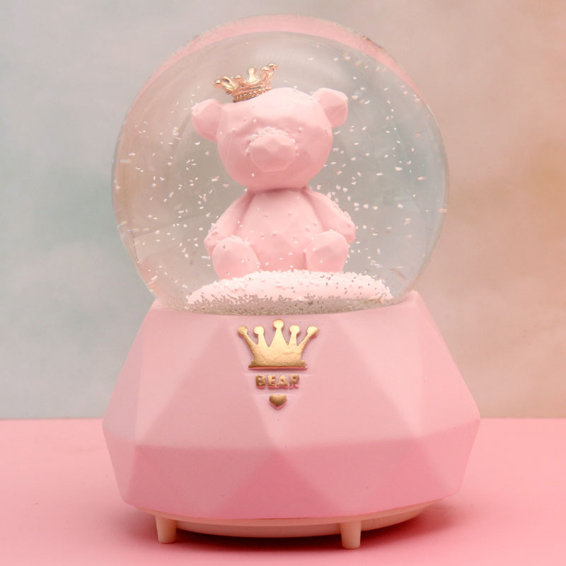 Crown Bear Music Box Crystal Ball Music Box Pink Blue Floating Snowflake for Lovers Pedology Birthday Gift Crown Bear Music Box Crystal Ball Music Box Pink Blue Floating Snowflake for Lovers Pedology Birthday Gift