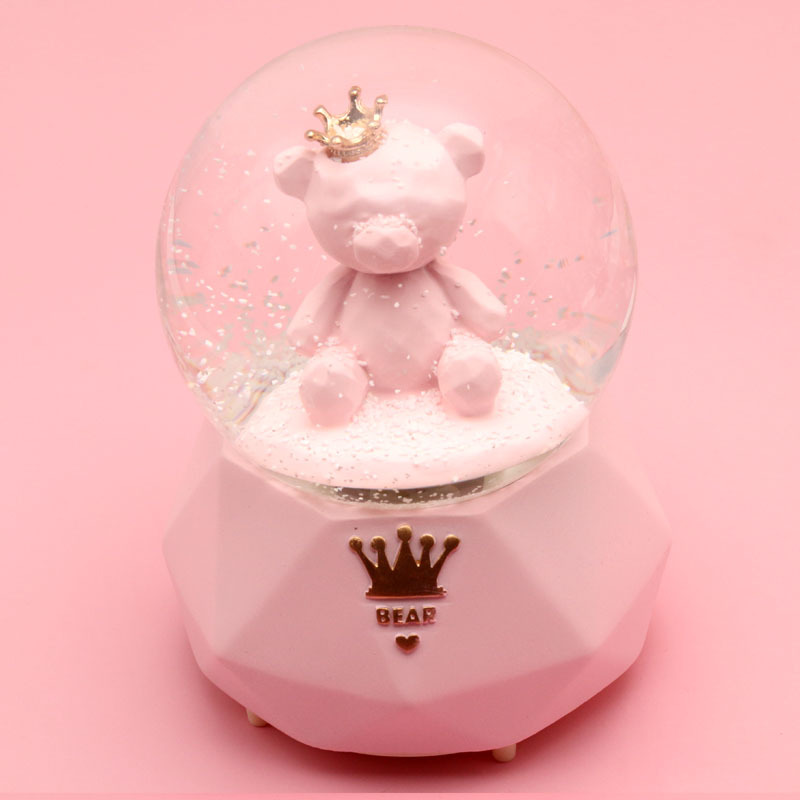 Crown Bear Music Box Crystal Ball Music Box Pink Blue Floating Snowflake for Lovers Pedology Birthday Gift Crown Bear Music Box Crystal Ball Music Box Pink Blue Floating Snowflake for Lovers Pedology Birthday Gift