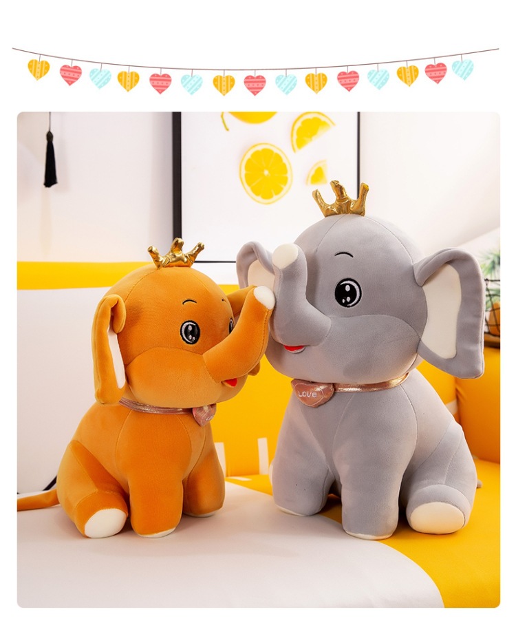 2022 New Soft Elephant Plush Toy Cartoon Crown Elephant Doll Doll Children's Birthday Gifts